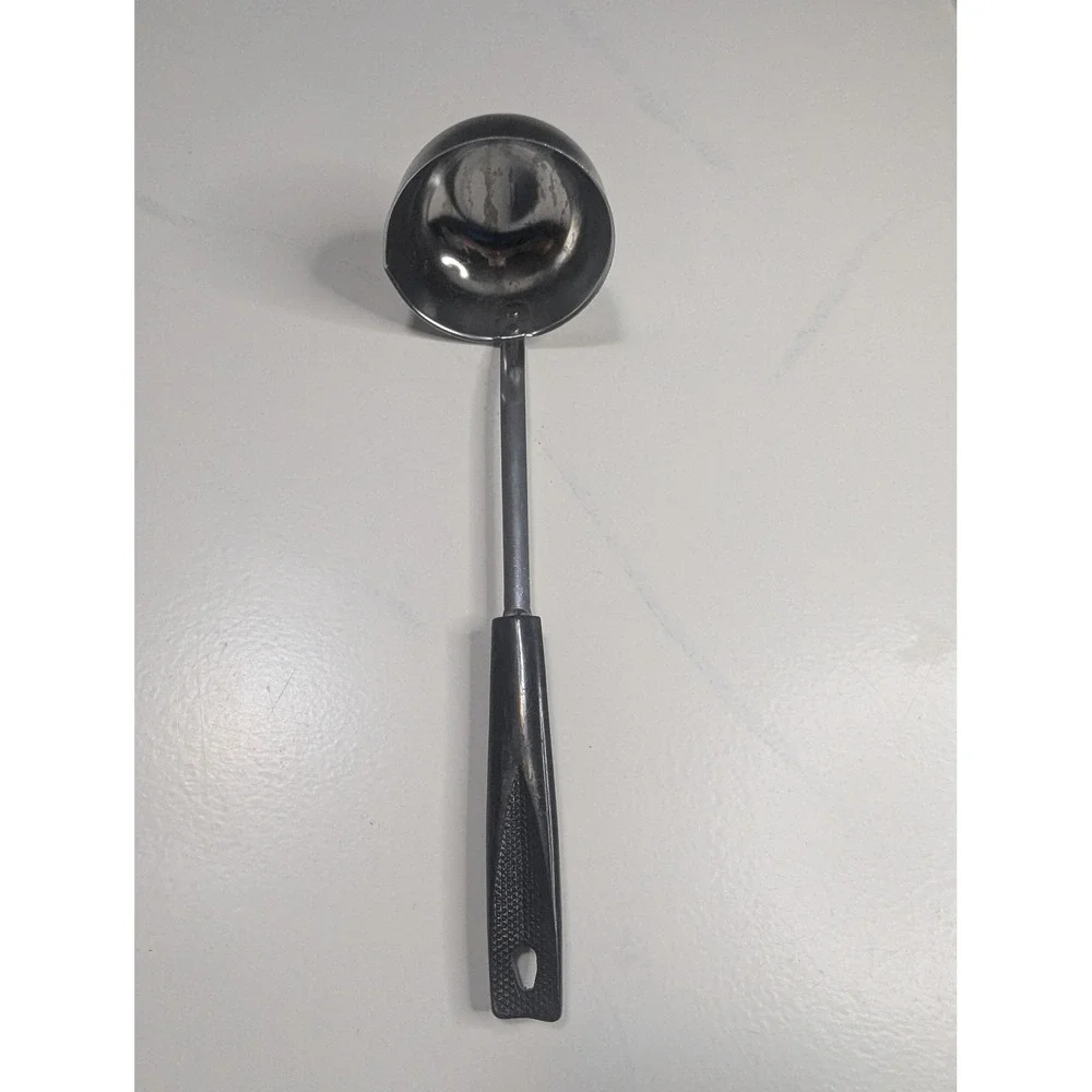 Vintage EKCO Chromium Plated Soup Ladle Black Handle Pour Spout USA Made